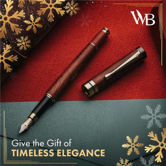 Black Fountain Pen Set, Luxury Bamboo Wood - Medium Nib, Gift - Picture 4 of 7